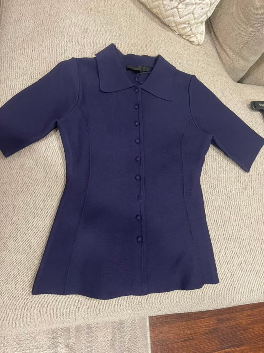 NWOT Zara Navy Blue Short Sleeve Button Front Ribbed Knit Polo Cardigan Size S